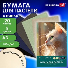 Бумага для пастели БОЛЬШАЯ А3 в папке, 20 листов, 5 цветов, 180 г/м2, BRAUBERG ART CLASSIC, 116346 - фото 5