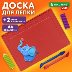 Доска для лепки А4, 280х200 мм, BRAUBERG KIDS, красная, 7 отделений для пластилина, 2 стека, 274257 - фото 7