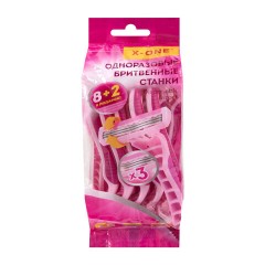 Бритвенные станки одноразовые, 3 лезвия, увлажняющая полоска, плавающая головка, 10 шт., розовый, X-ONE (ИКС-УАН), 700035