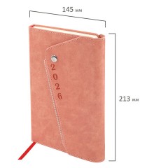 Ежедневник датированный 2026, А5, 145х213 мм, BRAUBERG "Jacket", под кожу, клапан, держатель, розовый, 117400 - фото 2