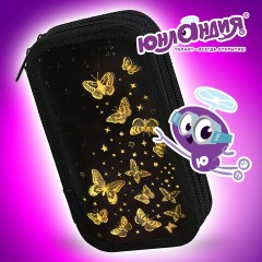 Пенал ЮНЛАНДИЯ, 2 отделения, ламинированный картон, конгрев, 19х11 см, "Golden", 273495 - фото 12