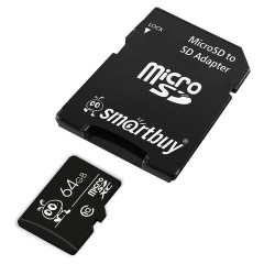 Карта памяти micro SDXC, 64 GB, SMARTBUY, 10 Мб/сек. (class 10), с адаптером, SB64GBSDCL10-01 - фото 3