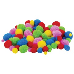 Помпоны для творчества, ассорти, 5 цветов, 8 мм/15 мм/25 мм, 100 шт., ОСТРОВ СОКРОВИЩ, 661436 - фото 2