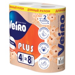 Бумага туалетная бытовая, спайка 4 шт., 2-х слойная (4х29,5 м), VEIRO Standart Plus, белая, 3с24 - фото 4