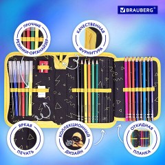 Пенал BRAUBERG с наполнением, 1 отделение, 1 откидная планка, 24 предмета, 21х14 см, "Rebel", 271528 - фото 13
