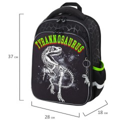 Ранец BRAUBERG QUADRO, 3 отделения, с брелком, "Tyrannosaur", светящийся рисунок, 37х28х18 см, 272021 - фото 9
