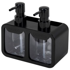 Дозатор DOUBLE для мыла/геля и моющего средства/шампуня, 2х350 мл, органайзер для губок и щеток, ЧЕРНЫЙ, 10х18х17 см, LAIMA HOME, 700045 - фото 2