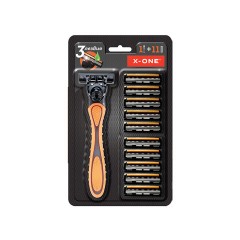 Бритвенный станок многоразовый мужcкой, 3 лезвия, 11 кассет, оранжевый, X-ONE (ИКС-УАН), 700023