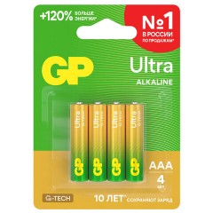 Батарейки КОМПЛЕКТ 4 шт., GP Ultra G-Tech, AAA (LR03, 24А), алкалиновые, мизинчиковые, 24AUA21-2CRSBC4 - фото 4