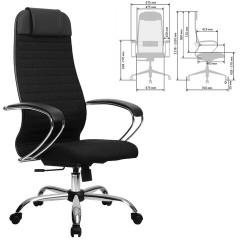 Кресло офисное МЕТТА "К-27" хром, ткань, сиденье и спинка мягкие, черное - фото 3