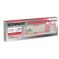 Клавиатура беспроводная USB, 105 клавиш, SONNEN K303PM, слоновая кость / розовый / мятный, 513977 - фото 9