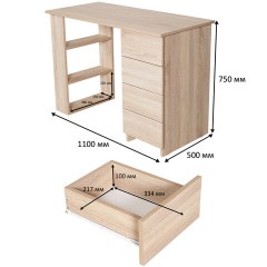 Стол письменный/компьютерный BRABIX "Scandi CD-016", 1100х500х750 мм, 4 ящика, дуб сонома, 641892, ЦБ013707-2 - фото 11