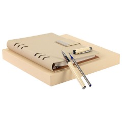 Ежедневник на кольцах в наборе с ручкой А5, 165x229 мм, BRAUBERG "Lux", под кожу, 100 листов, бежевый, 116859 - фото 4