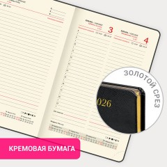 Ежедневник датированный 2026, МАЛЫЙ ФОРМАТ 100х150 мм, А6, BRAUBERG "Iguana", под кожу, черный, 117252 - фото 15