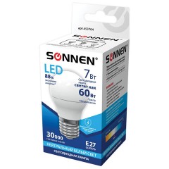 Лампа светодиодная SONNEN, 7 (60) Вт, цоколь E27, шар, нейтральный белый свет, 30000 ч, LED G45-7W-4000-E27, 453704 Лампа светодиодная SONNEN, 7 (60) Вт, цоколь E27, шар, нейтральный белый свет, 30000 ч, LED G45-7W-4000-E27, 453704 - фото 2
