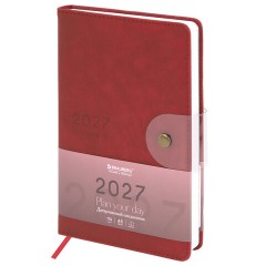 Ежедневник датированный 2027, А5, 138х213 мм, BRAUBERG "Solana", под кожу, кнопка, бургунди, 118219