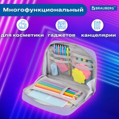 Пенал-органайзер BRAUBERG, 1 отделение, С НАКЛЕЙКАМИ, молния вокруг, канвас, 22x15х6 см, фиолетовый, 273594 - фото 15