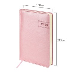 Ежедневник датированный 2026 А5 138x213 мм, BRAUBERG "Imperial", под кожу, розовый, 117065 - фото 2