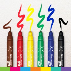 Фломастеры смываемые детские, противоударный наконечник, 6 цветов, BRAUBERG KIDS, ПВХ-упаковка с европодвесом, 152178 - фото 7