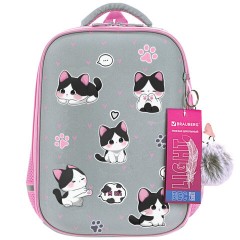 Ранец BRAUBERG LIGHT, 1 отделение, с брелоком, "Играющие котики", плюшевые нашивки, 36х26х13 см, 272030 - фото 8