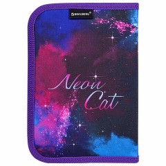 Пенал BRAUBERG с наполнением, 1 отделение, 1 откидная планка, 24 предмета, 21х14 см, "Neon cat", 271523 - фото 3