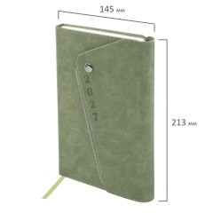 Ежедневник датированный 2027, А5, 145х213 мм, BRAUBERG "Jacket" под кожу, магнитный клапан, держатель для ручки, зеленый, 118055 - фото 2