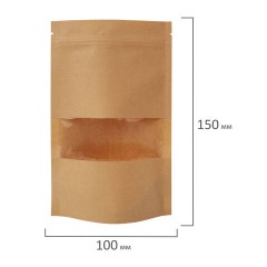 Пакеты дой-пак с замком ZIP LOCK, крафт с окном 40 мм, 100х150 + 30 мм, КОМПЛЕКТ 100 штук, 150 мкм, BRAUBERG, 700688 - фото 6