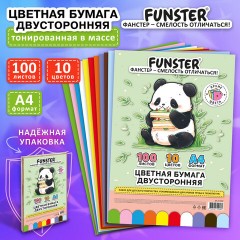 Цветная бумага А4 ТОНИРОВАННАЯ В МАССЕ, 100 листов, 10 цветов, короб, 80 г/м2, FUNSTER, 210х297 мм, 117617 - фото 6