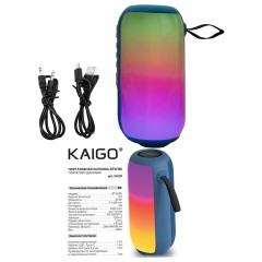 Колонка портативная влагозащищенная KAIGO (КАЙГО) BTW185, 20 Вт, Bluetooth, USB, Micro SD, AUX, RGB, TWS, FM, синяя, 514221 - фото 6