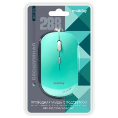 Мышь проводная бесшумная SMARTBUY 288-LG, USB, 3 кнопки + 1 колесо, оптическая, зеленая, 06826, SBM-288-LG - фото 4