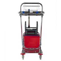 Тележка уборочная BRABIX, 2-съемных ведра по 15 л, отжим, корзина, держатель для мусорного мешка с поддерживающей платформой, 601500 - фото 6