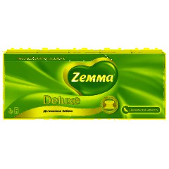 Платочки бумажные носовые ZEMMA/ZEWA Deluxe 3-слойные, СПАЙКА 10 пачек по 10 шт., 21х21 см, 511741