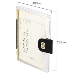 Блокнот А5 180x235 мм, BRAUBERG "Fabulous", гибкий, на кольцах, застежка, 80 л., черный, 116196 - фото 2