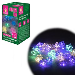 Электрогирлянда-нить комнатная 2 м, 20 LED, с насадками, вид: "Звёзды", мультицветная, на батарейках, ЗОЛОТАЯ СКАЗКА, 592477
