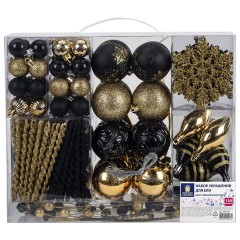 Шары новогодние ёлочные "Black&Gold", НАБОР 130 предметов, черный/золото, пластик, ЗОЛОТАЯ СКАЗКА, 592183 - фото 26