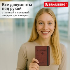 Обложка для паспорта и документов с защитой от считывания, 9 карманов, резинка, экокожа, коричневая, BRAUBERG, 238751 - фото 13