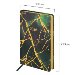 Ежедневник датированный 2026 А5 138x213 мм, BRAUBERG "Vista", под кожу, твердый, "Green marble", 117456 - фото 2