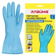 Перчатки МНОГОРАЗОВЫЕ нитриловые LAIMA ГИПОАЛЛЕРГЕННЫЕ, хлопчатобумажное напыление, ПРОЧНЫЕ, размер 8-9, L (большой), синие, вес 38г, 604999