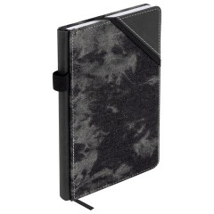 Блокнот А5 135x210 мм BRAUBERG "Denim", ткань/экокожа, резинка, держатель, 80 л., клетка, черный, 117140