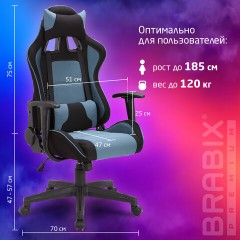 Кресло компьютерное BRABIX "GT Racer GM-100", две подушки, ткань, черное/голубое, 531818 - фото 16