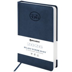 Ежедневник датированный 2026, А5, 138x213 мм, BRAUBERG "Favorite", под кожу, темно-синий, 117036