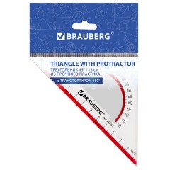 Треугольник пластиковый, угол 45, 13 см, BRAUBERG "Crystal", с транспортиром, прозрачный, с выделенной шкалой, 210293 - фото 2