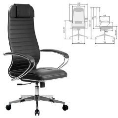 Кресло офисное МЕТТА "К-6" хром, экокожа, сиденье и спинка мягкие, черное - фото 3