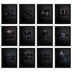 Тетради предметные, КОМПЛЕКТ 12 ПРЕДМЕТОВ, 48 л., матовая ламинация, лак, BRAUBERG "MAJESTIC BLACK", 405177