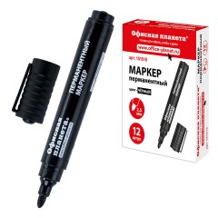 Маркер перманентный ОФИСНАЯ ПЛАНЕТА, ЧЕРНЫЙ, круглый наконечник, 2,5 мм, 151515