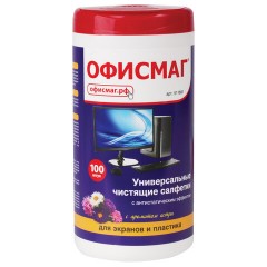 Салфетки для экранов всех типов и пластика ОФИСМАГ с ароматом "АСТРА", туба 100 шт., влажные, 511691