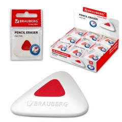 Ластик BRAUBERG "Trios PRO", 36х36х9 мм, белый, треугольный, красный пластиковый держатель, 229559