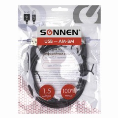 Кабель USB2.0 AM-BM, 1,5 м, SONNEN, медь, для подключения периферийных устройств - принтеров, сканеров, МФУ, плоттеров, черный, 513118 - фото 2