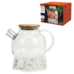 Чайник заварочный 900 мл "Бочонок", жаропрочное стекло, подставка для свечи, сито, DASWERK (ДАСВЕРК), 608646
