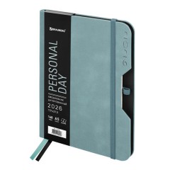 Ежедневник датированный 2026, А5, 151х213 мм, BRAUBERG "Note", под кожу, держатель для ручки, серо-голубой, 117520